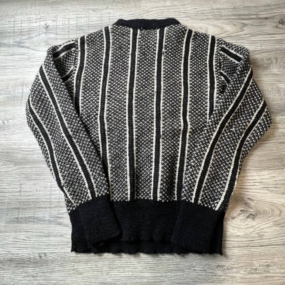 Milwaukee Knit Sweater Mens M Black White Striped Virgin Wool Vintage Mock Neck